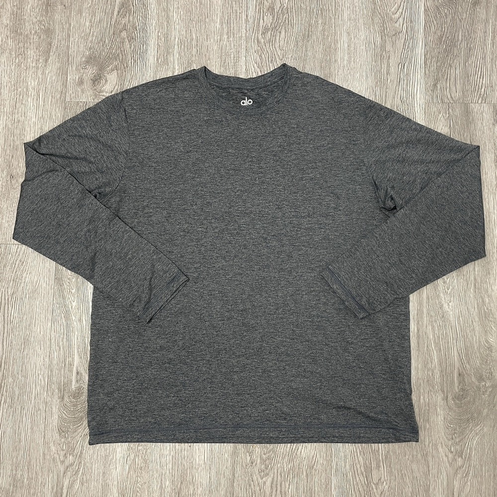 Alo Shirt Mens X-Large Gray Conquer Reform Crewneck Long Sleeve Gym Yoga Hiking